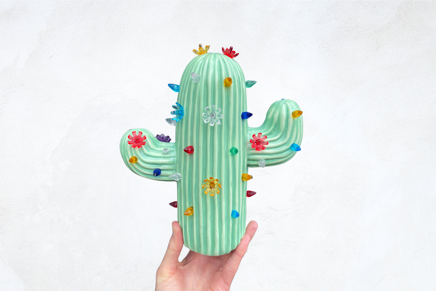 Medium Lighted Cactus – Brush Strokes Pottery