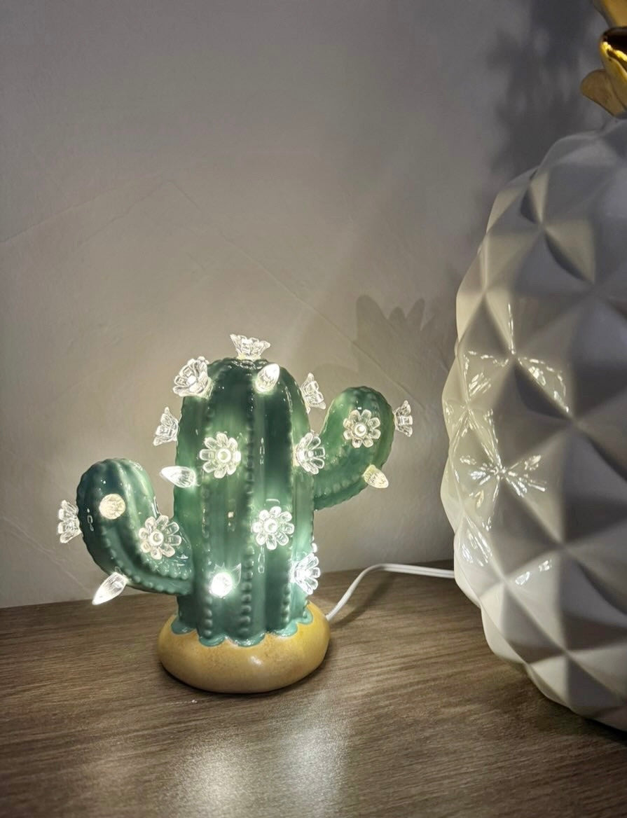 Baby Mint Lighted Ceramic Cactus Tree