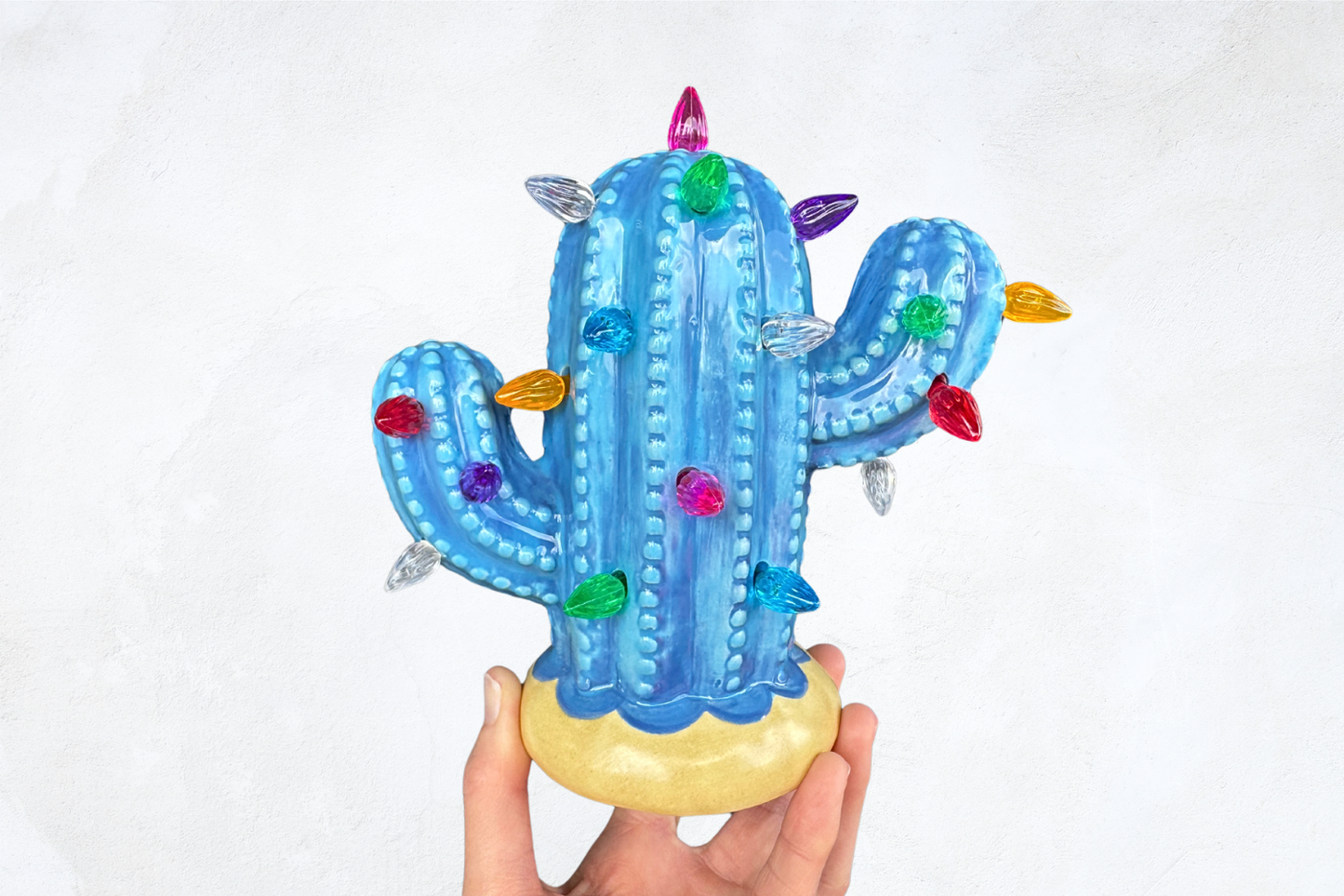 Bright Blue Baby Lighted Ceramic Cactus Tree