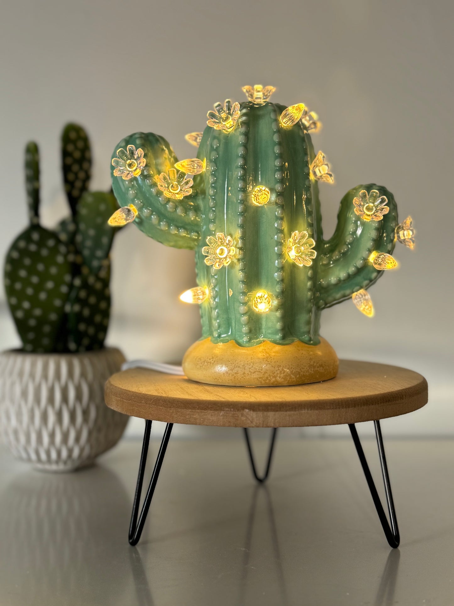 Baby Mint Lighted Ceramic Cactus Tree