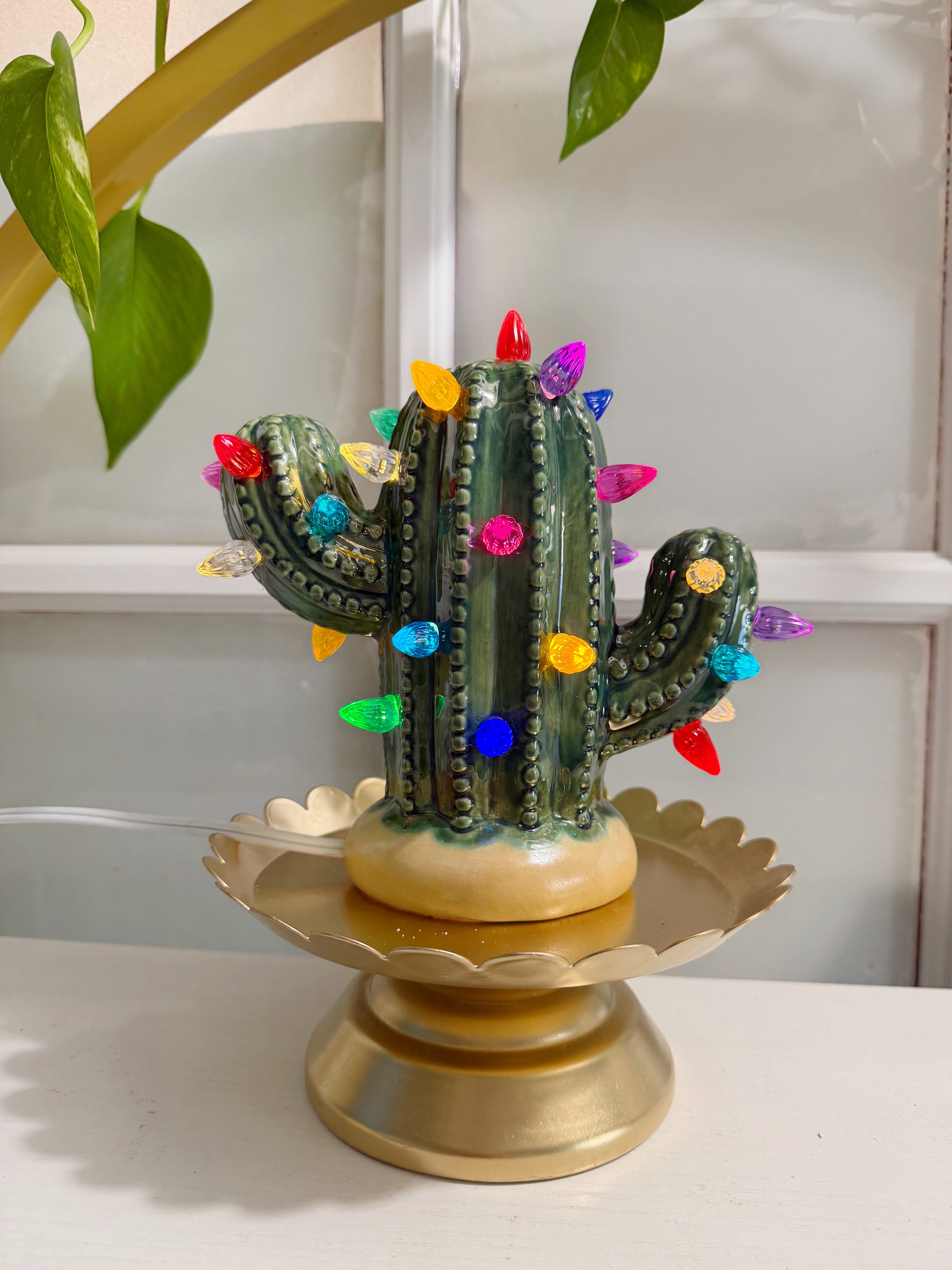 Dark Green Small Lighted Cactus Tree