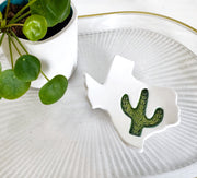 Texas Saguaro Cactus Jewelry Dish - White