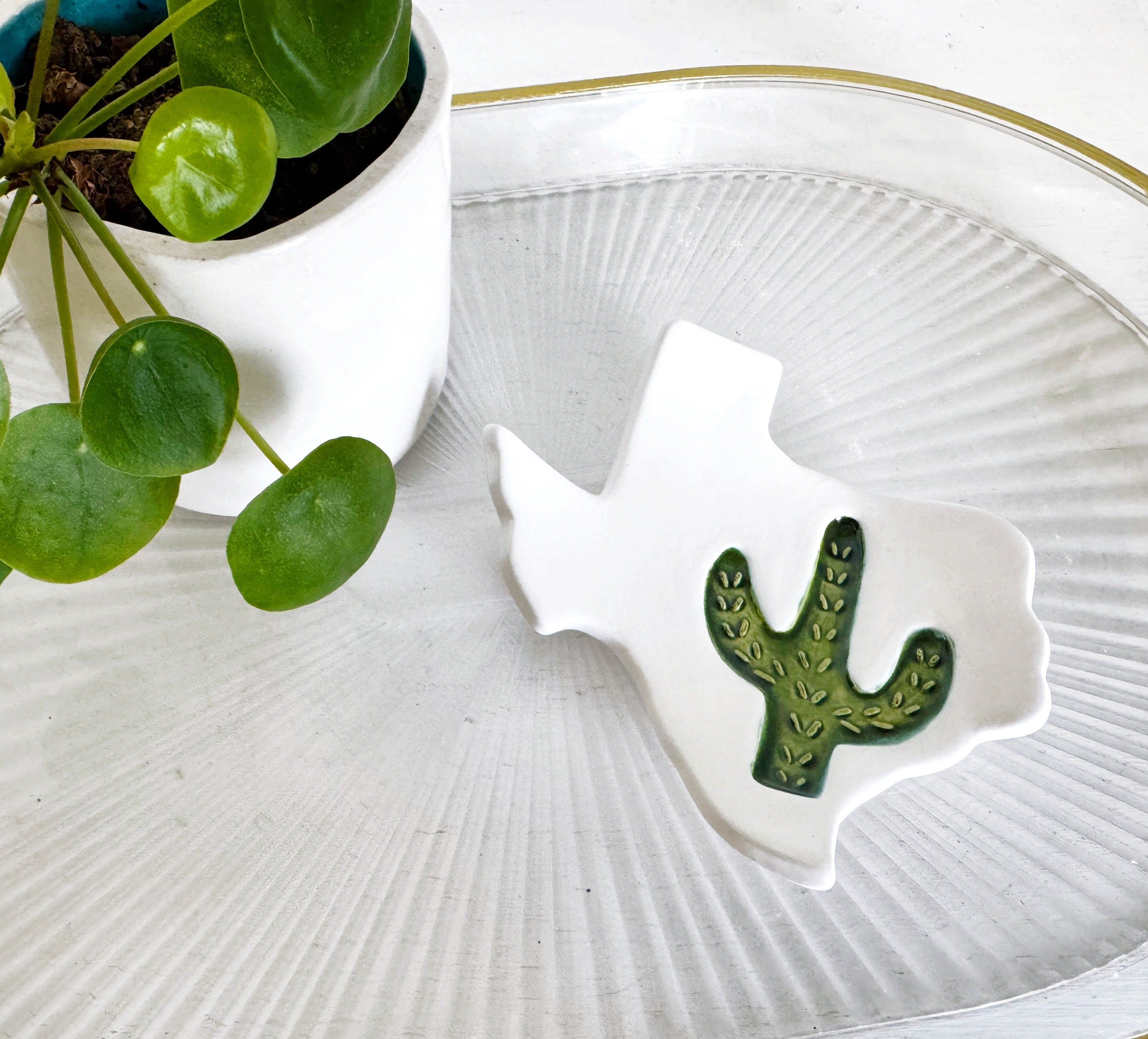 Texas Saguaro Cactus Jewelry Dish - White