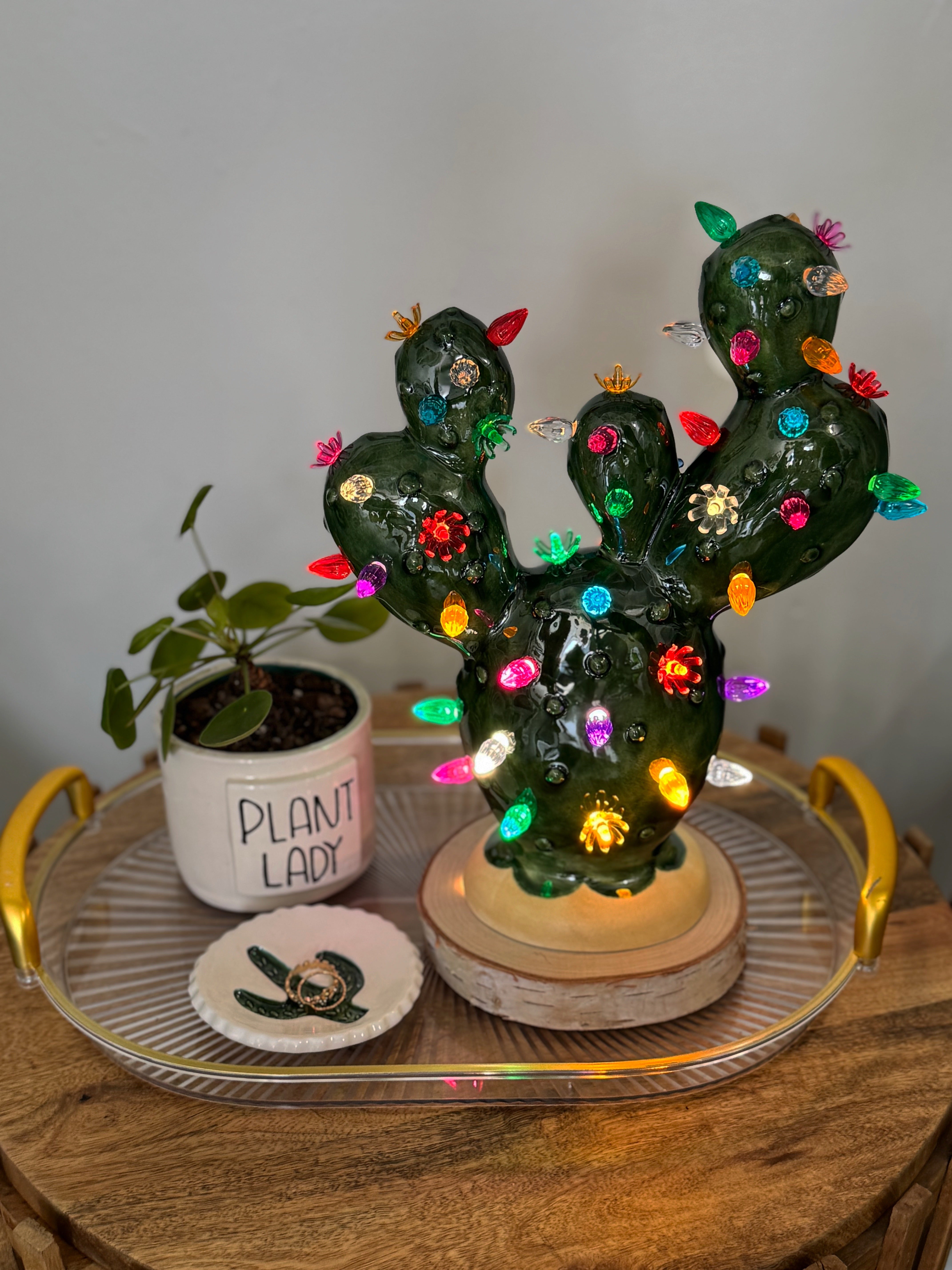 Prickly Pear Ceramic Cactus Light - Vintage Green