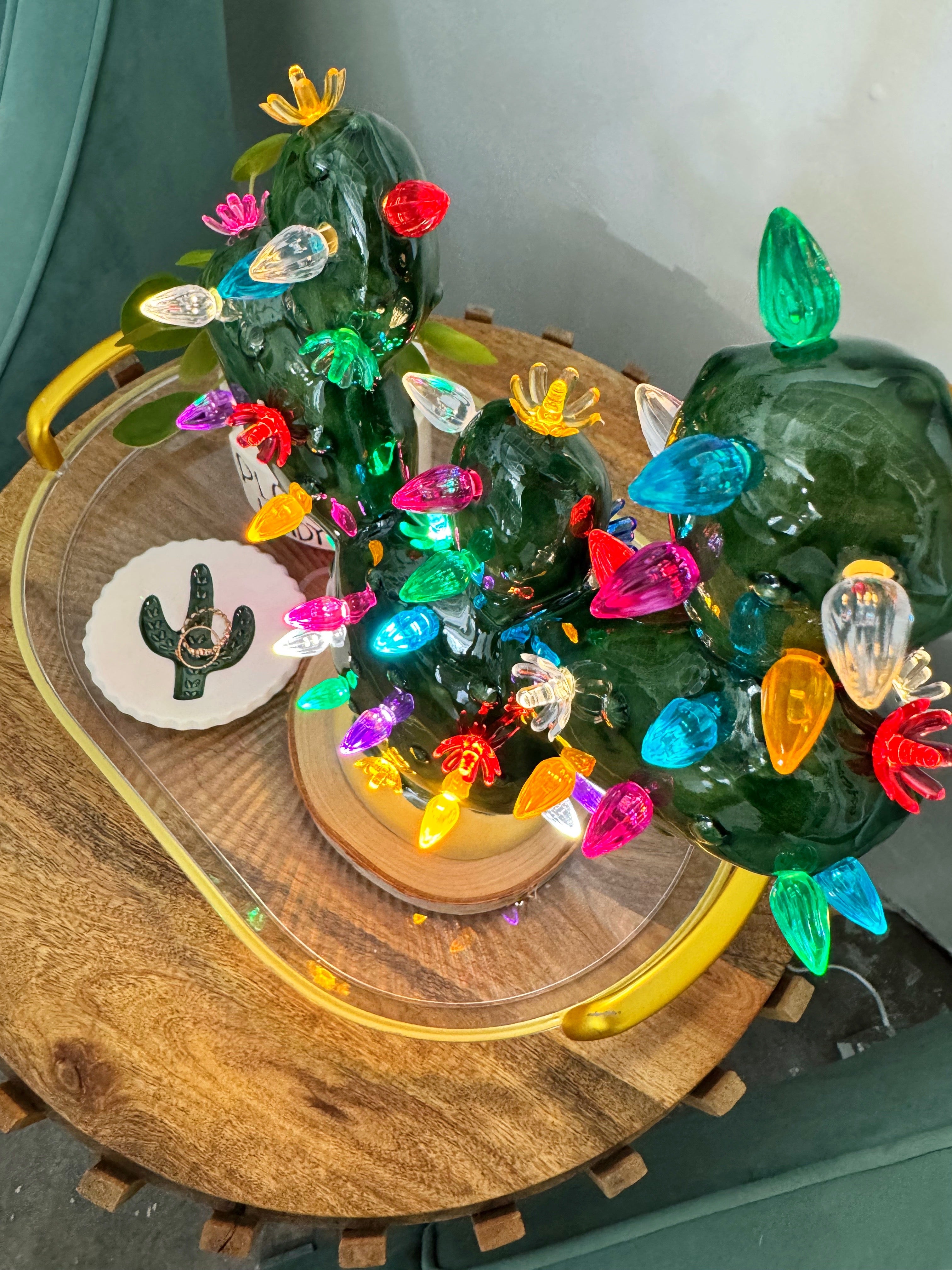 Prickly Pear Ceramic Cactus Light - Vintage Green