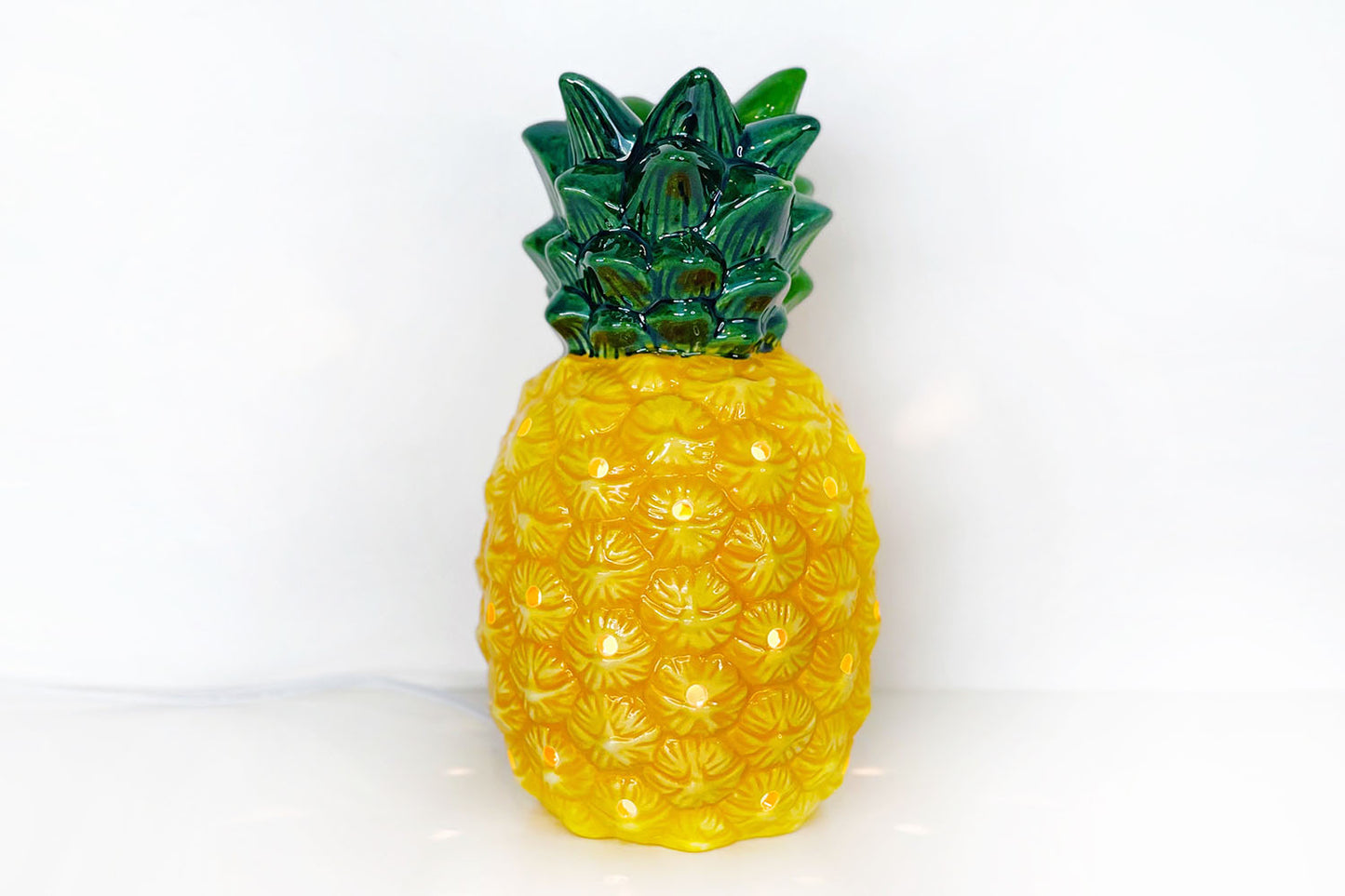 Bright Yellow Lighted Ceramic Pineapple