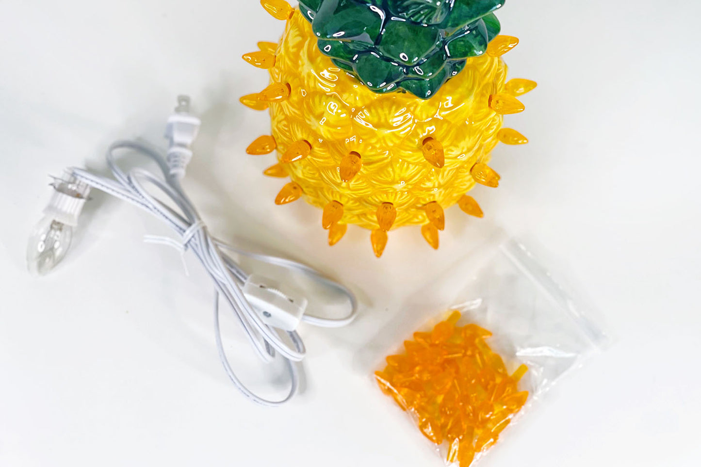 Bright Yellow Lighted Ceramic Pineapple