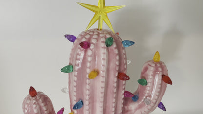 Pink Lighted Ceramic Cactus Tree
