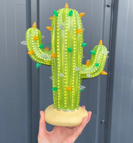 Lighted Ceramic Cactus St. Patrick Theme