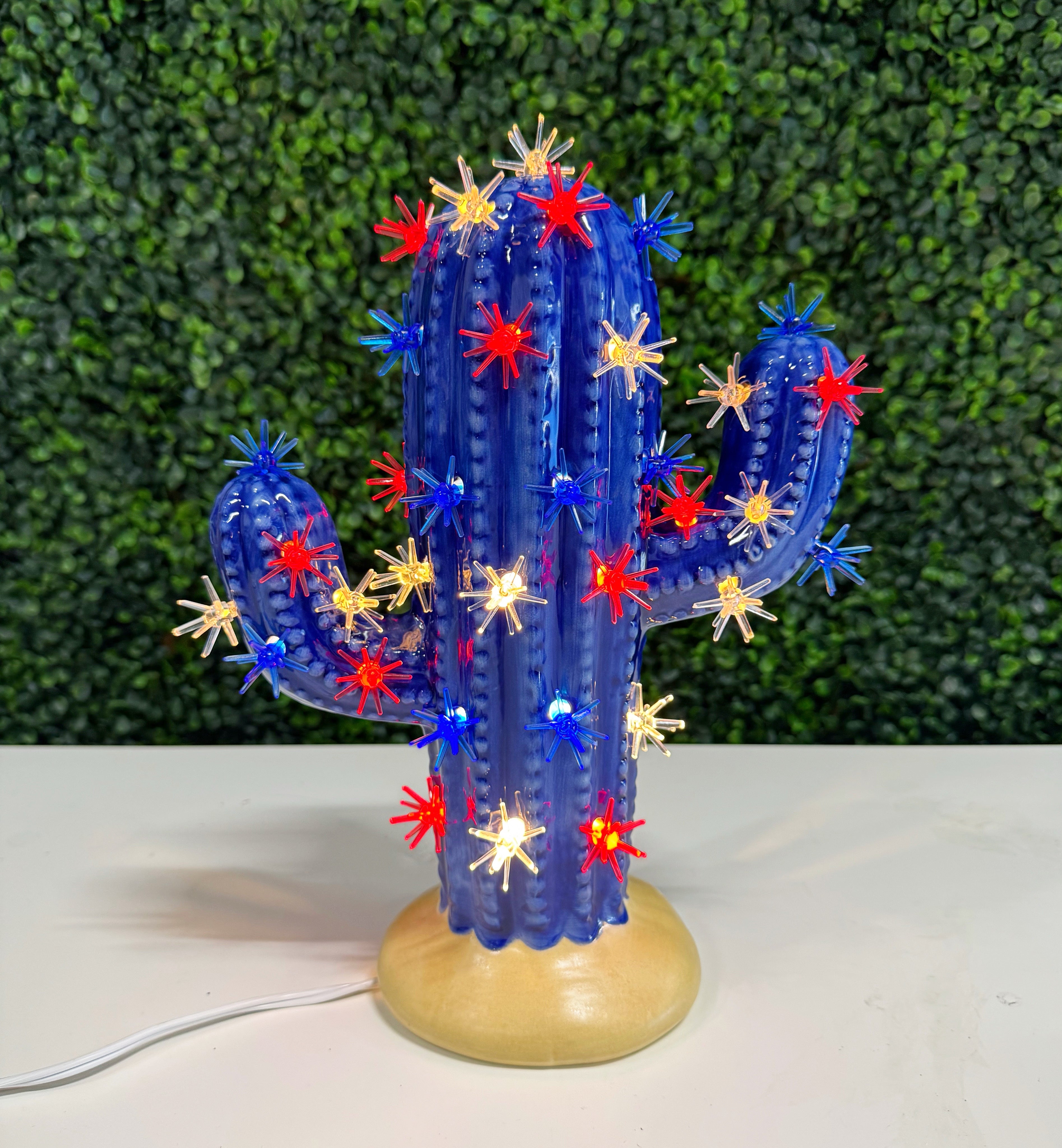 Royal Blue Lighted Ceramic Cactus Tree