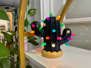 Navy Blue Lighted Ceramic Cactus Tree - Small