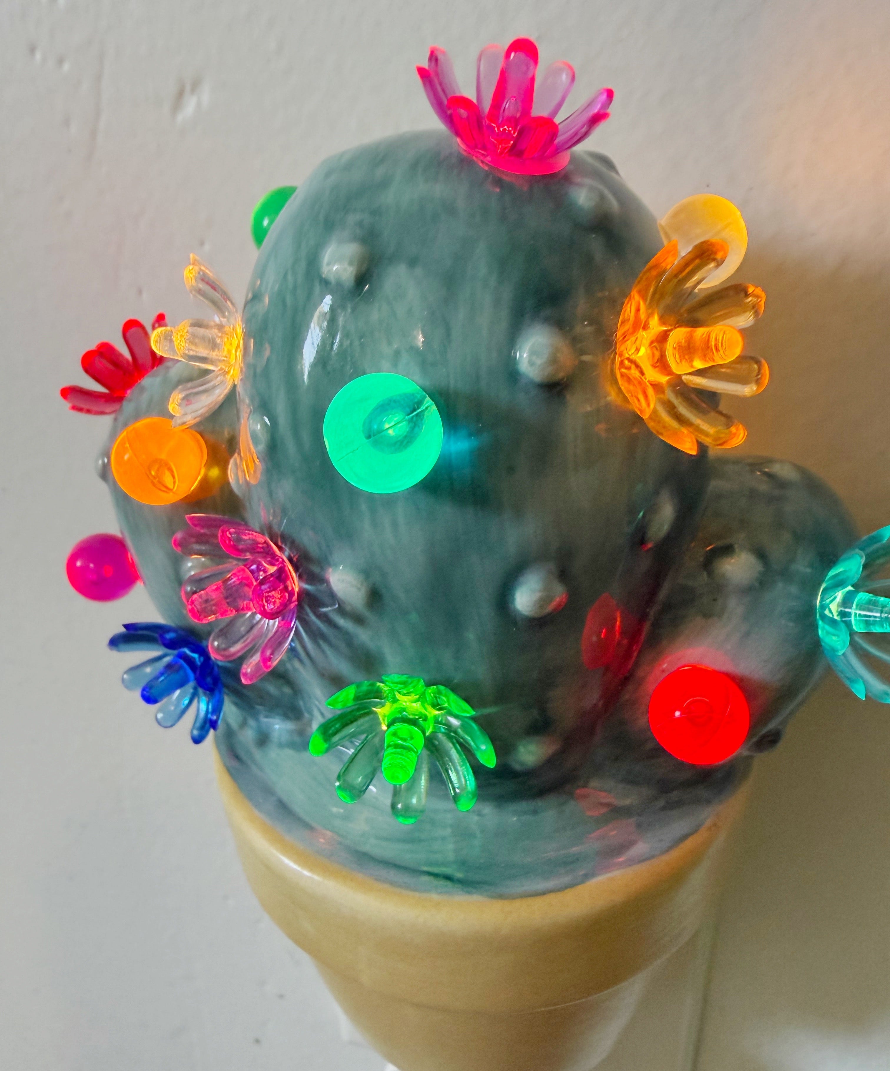 Blue Cactus Night Light with flower charms