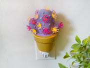 Lavender Cactus Night Light with lavender flower charms