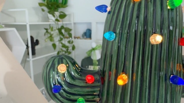 Medium Ceramic Cactus Tree Light - Vintage Green