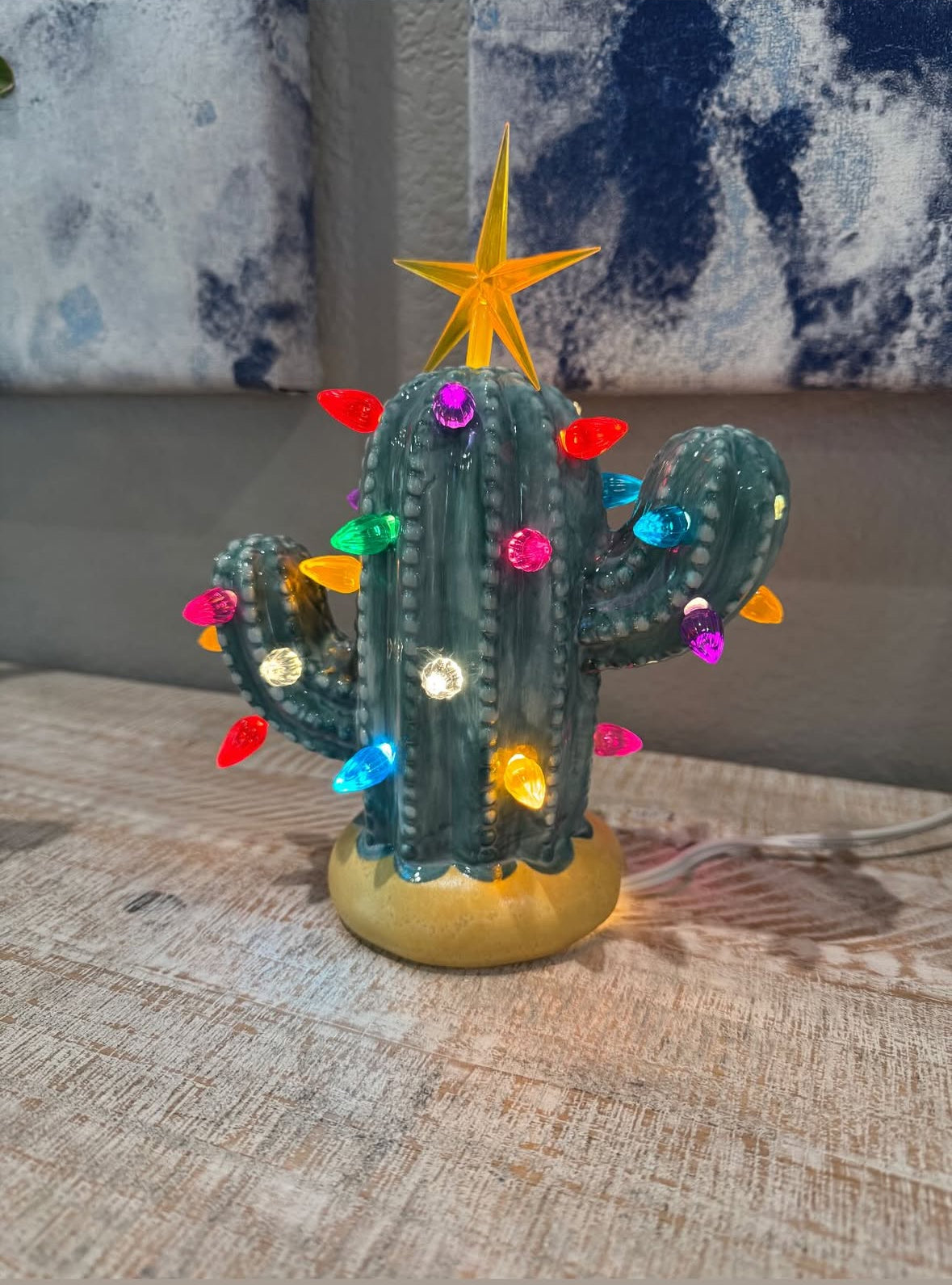 Blue Baby Lighted Ceramic Cactus Tree