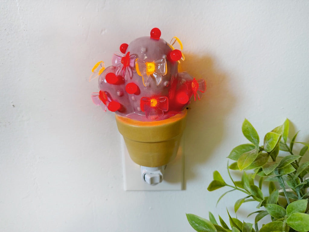 Pink Cactus Night Light with Bow Charms