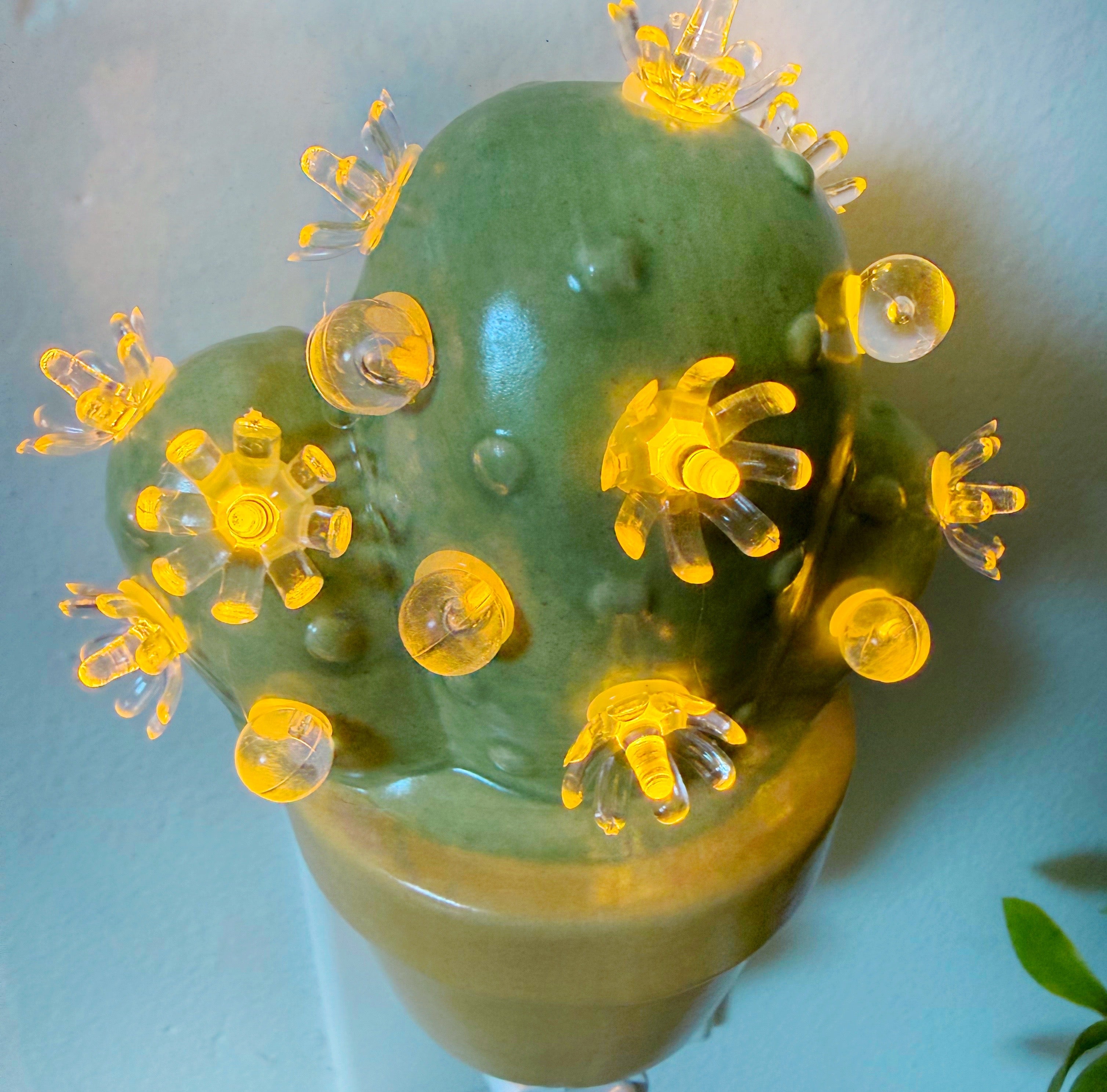 Sage Green Cactus Night Light - White flower set