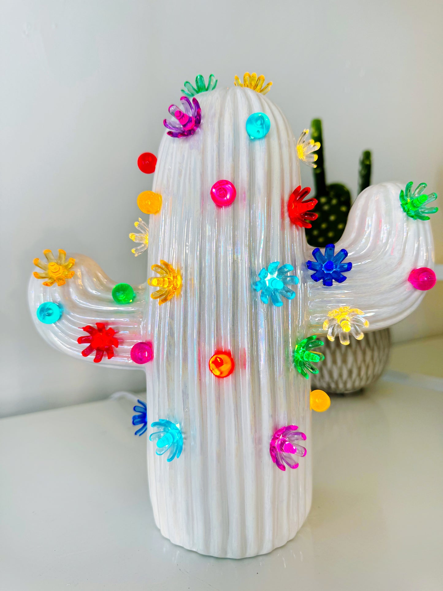 White Pearlescent Ceramic Cactus Tree