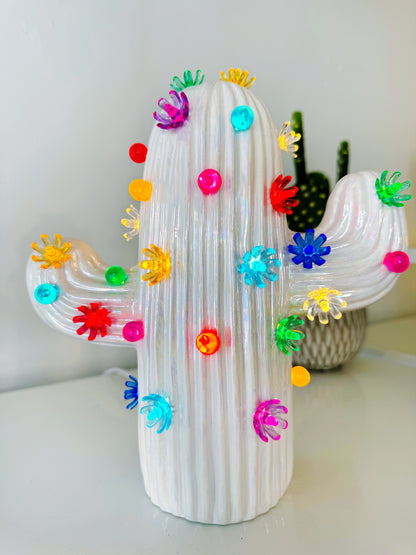 White Pearlescent Ceramic Cactus Tree