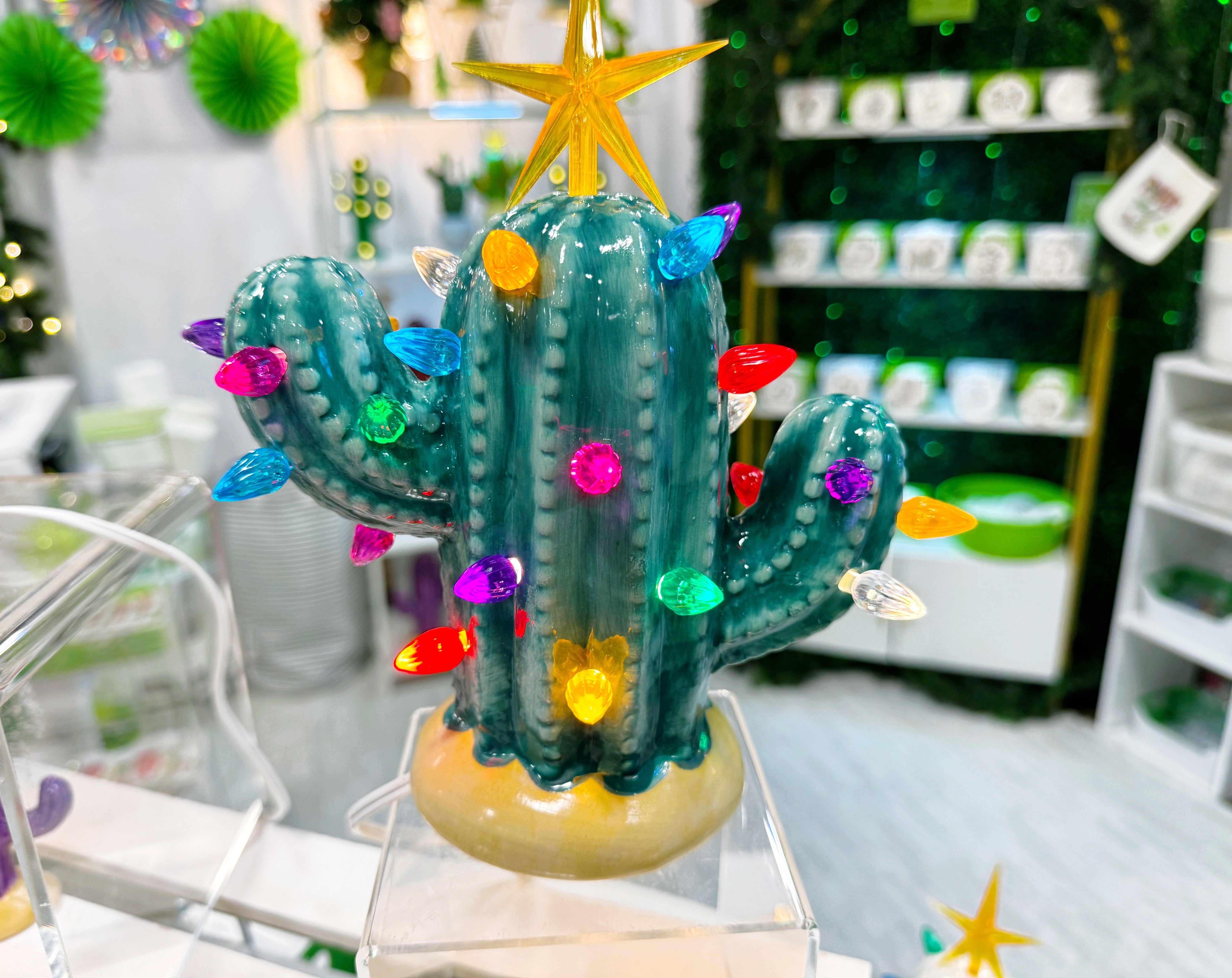 Blue Baby Lighted Ceramic Cactus Tree