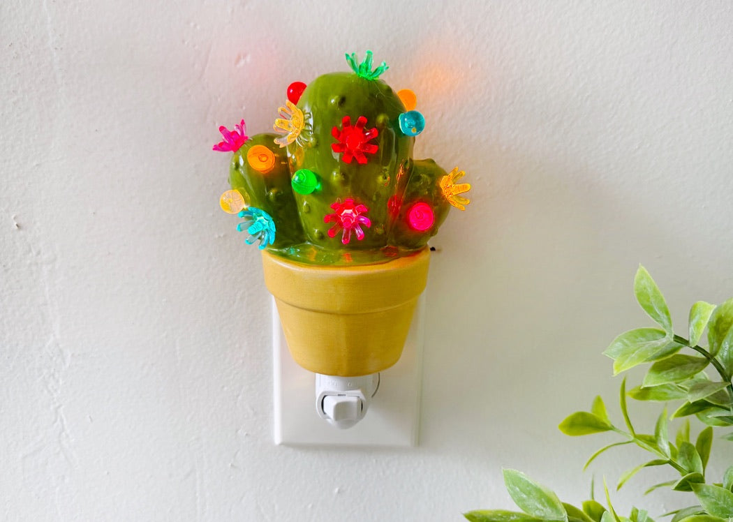 Green Cactus Night Light with flower charms