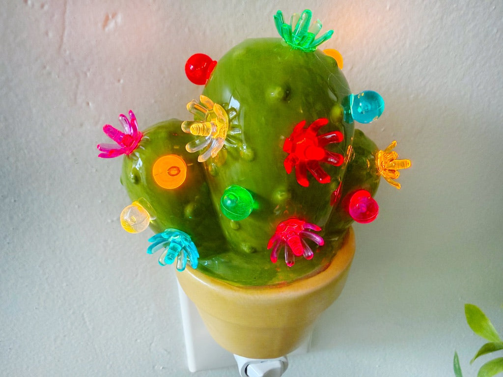 Green Cactus Night Light with flower charms