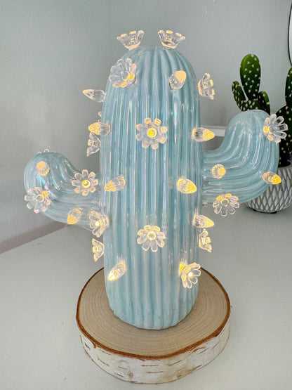 Blue Pearlescent Ceramic Cactus Tree