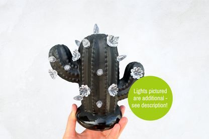 Black Matte Baby Lighted Ceramic Cactus Tree