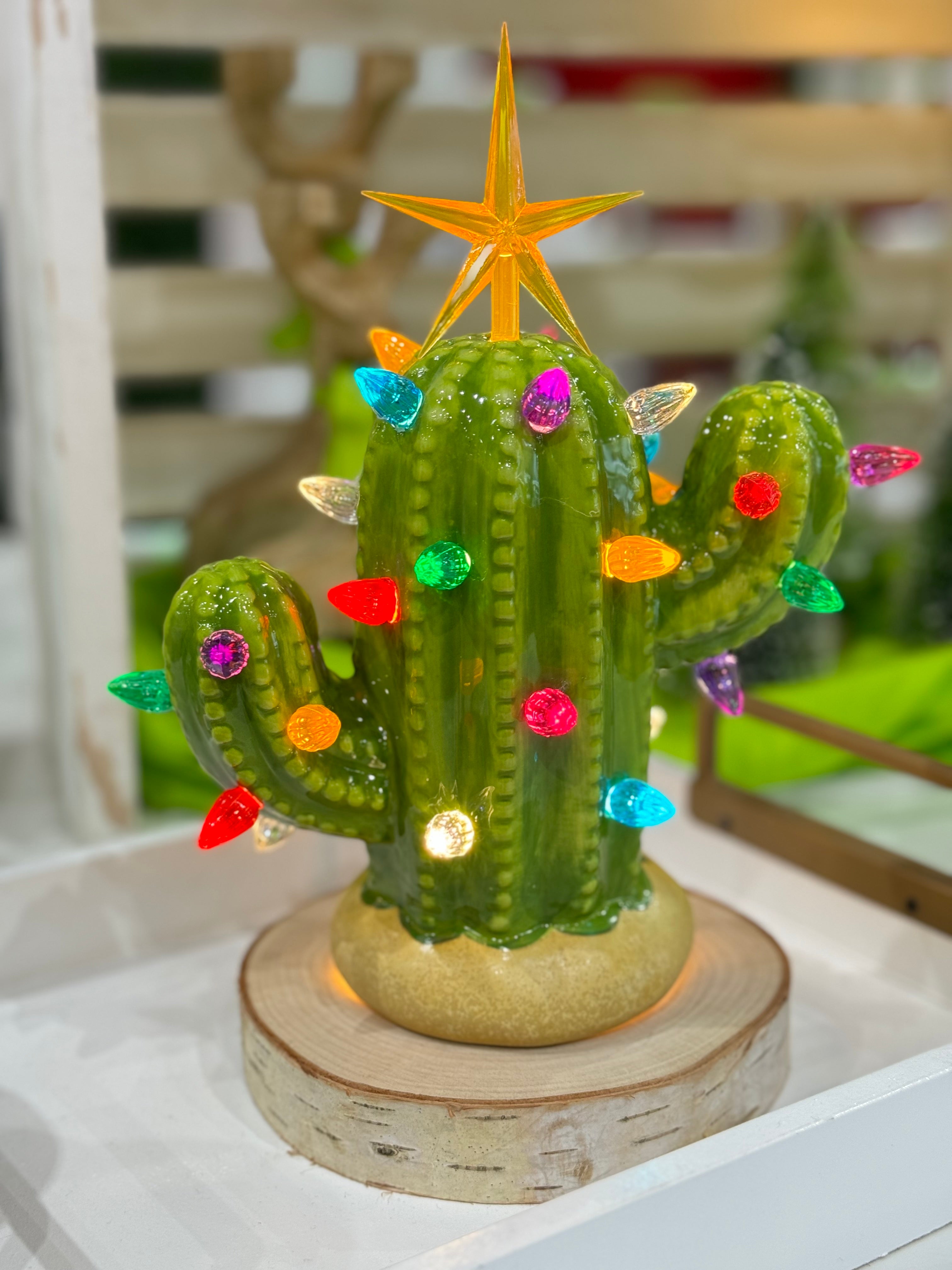 Baby Green Lighted Ceramic Cactus Tree