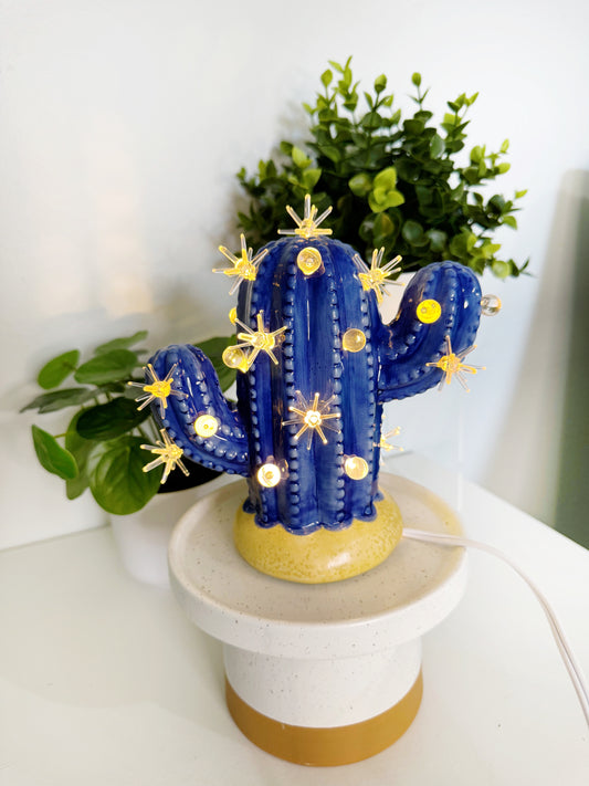 Navy Blue Baby Lighted Ceramic Cactus Tree