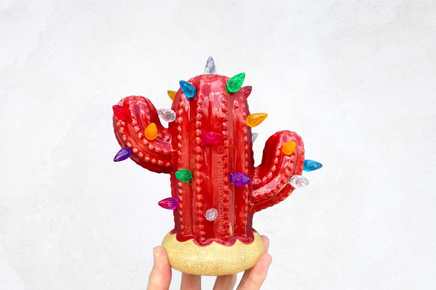 Red Baby Lighted Ceramic Cactus Tree