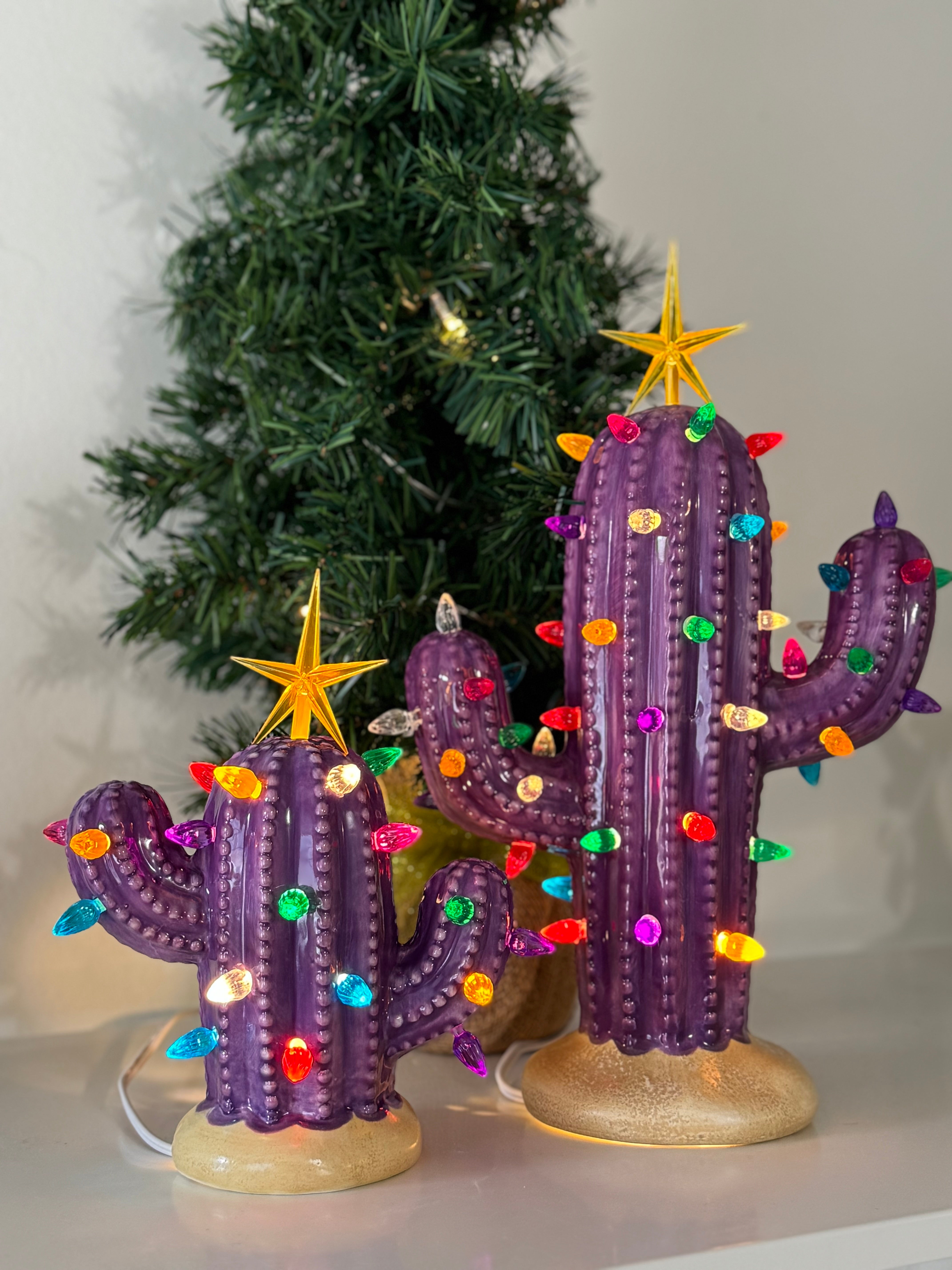 Baby Purple Lighted Ceramic Cactus Tree
