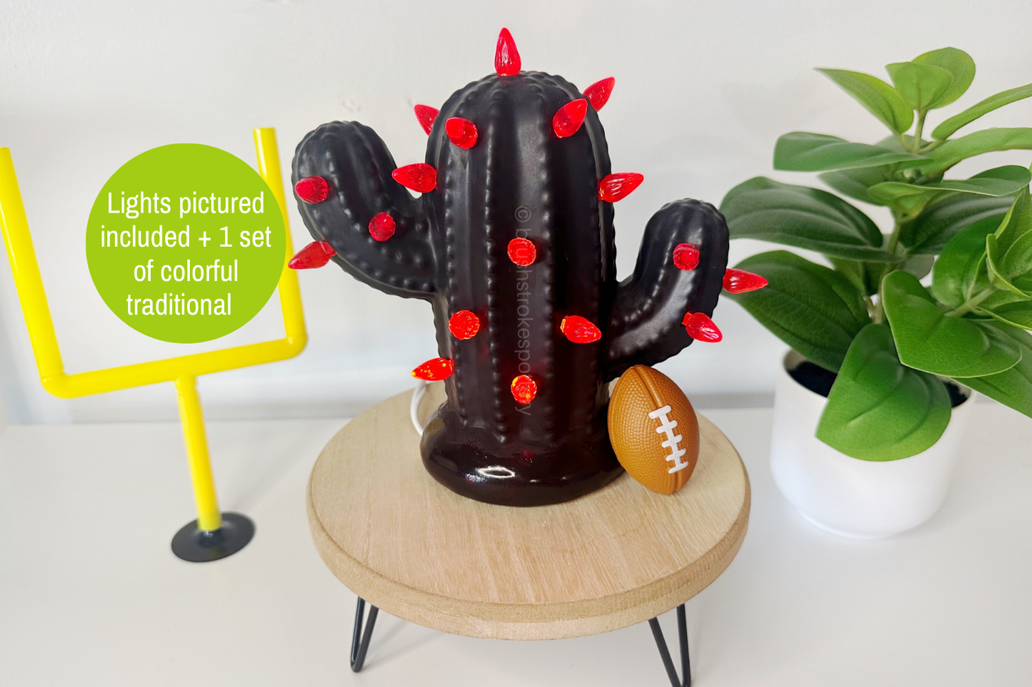 Black Matte Baby Lighted Ceramic Cactus Tree