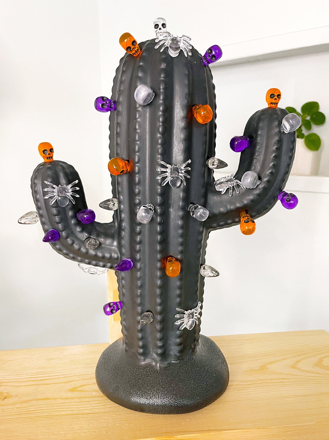 Black Matte Lighted Ceramic Cactus Tree