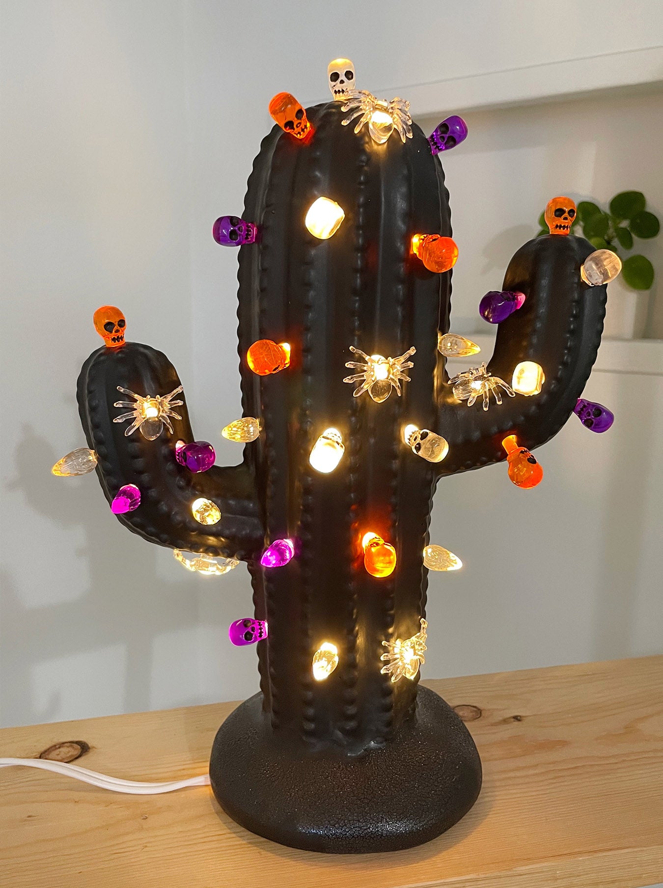 Black Matte Lighted Ceramic Cactus Tree