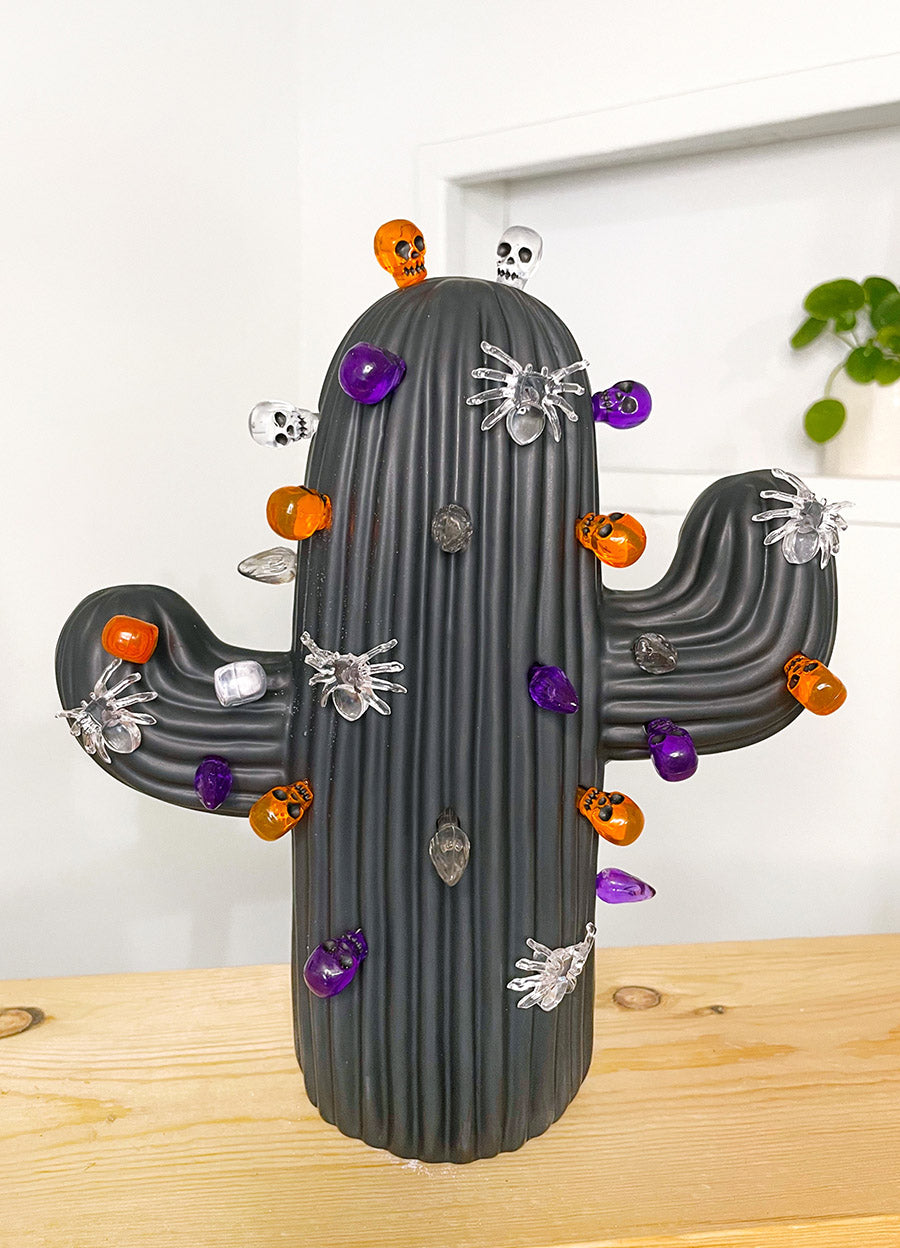 Matte Black Medium Ceramic Cactus Tree Light