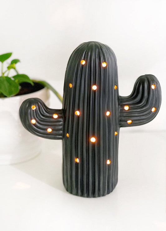 Black Medium Ceramic Cactus Tree Light