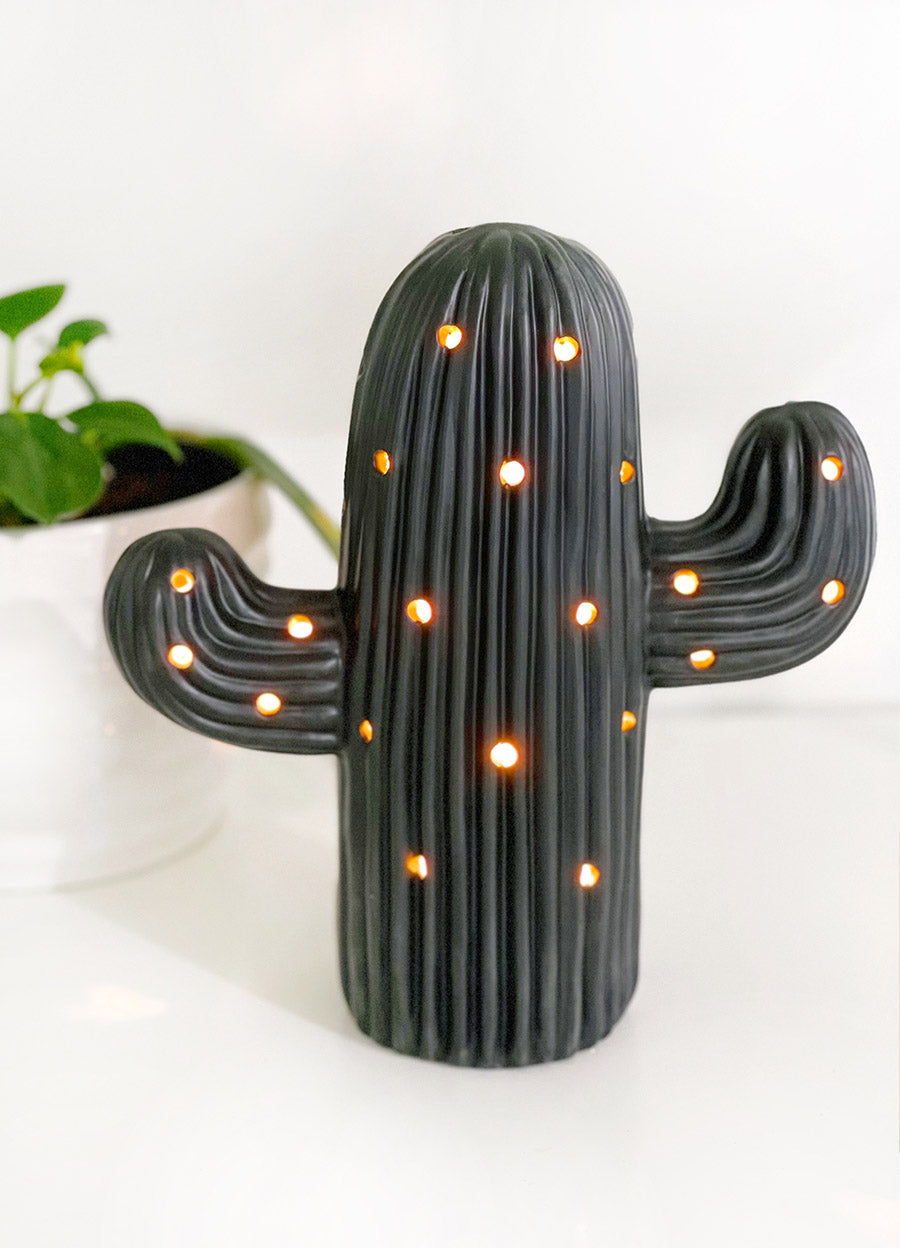 Matte Black Medium Ceramic Cactus Tree Light