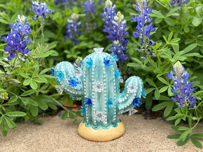 Blue Baby Lighted Ceramic Cactus Tree