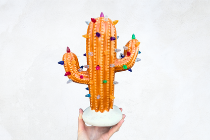 Burnt Orange Lighted Ceramic Cactus Tree