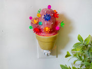 Pink Cactus Night Light with flowers