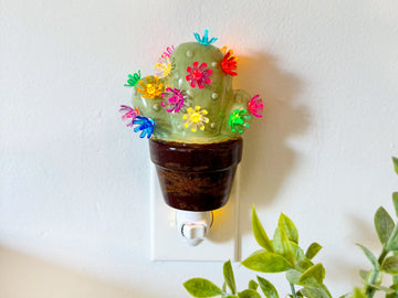 Sage Green Cactus Night Light with Copper