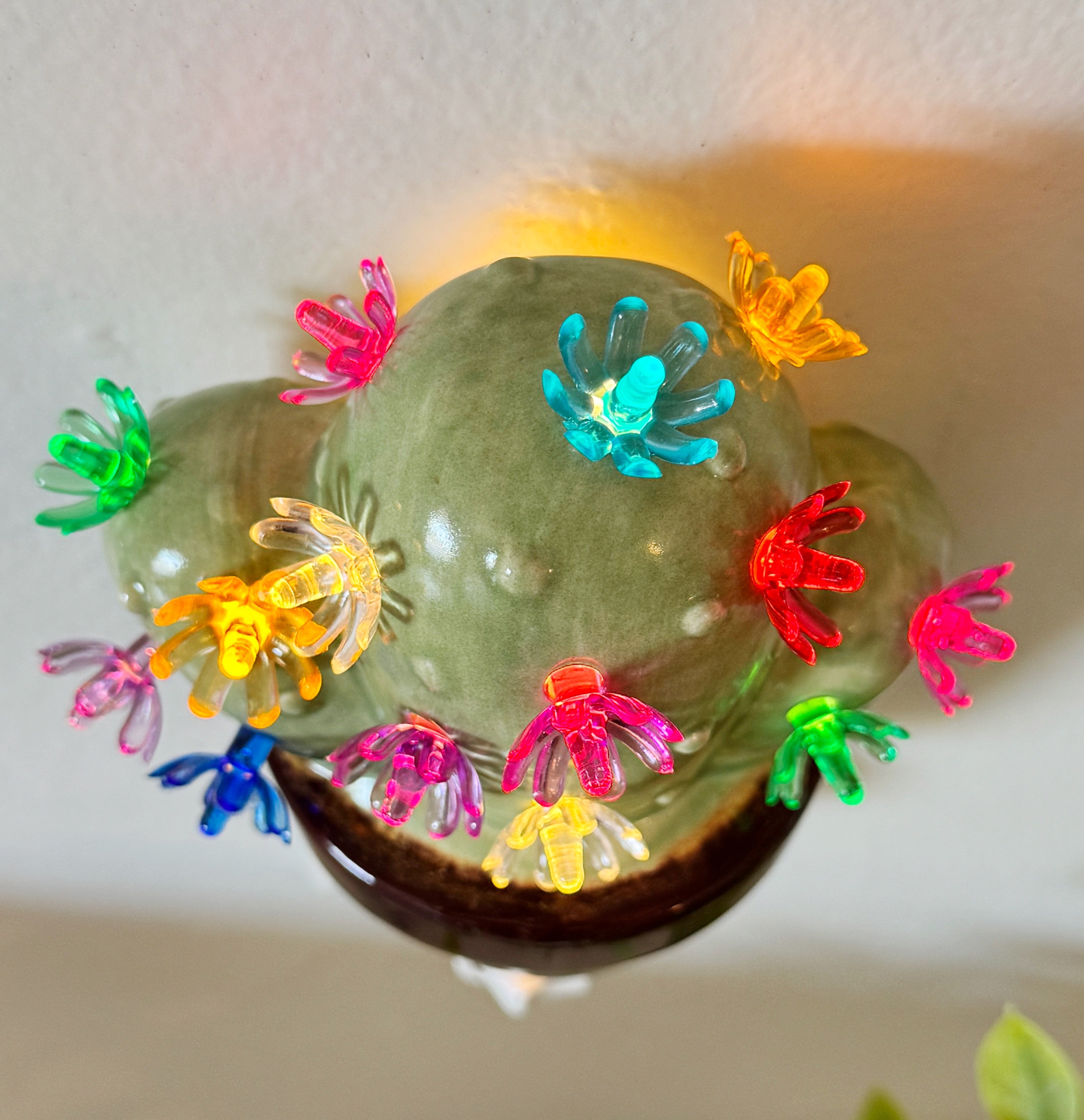 Sage Green Cactus Night Light with Copper – Brush Strokes Pottery