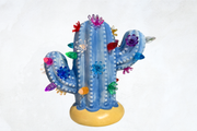 Cornflower Blue Small Lighted Ceramic Cactus Tree
