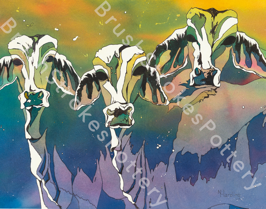 Colorful Cows Watercolor Print