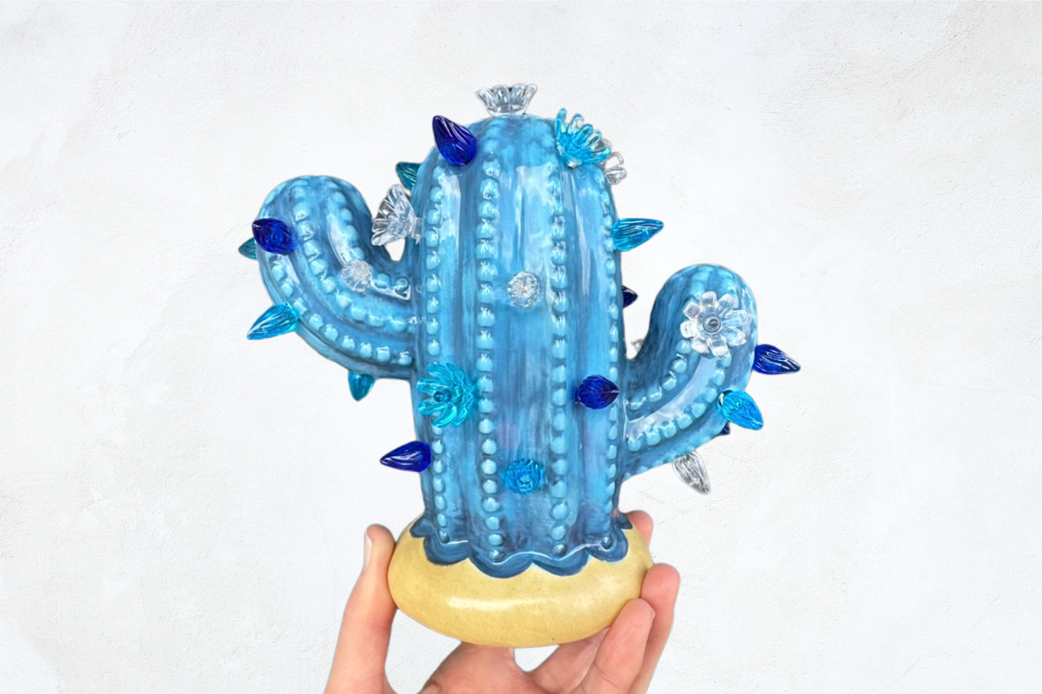 Denim Blue Baby Lighted Ceramic Cactus Tree