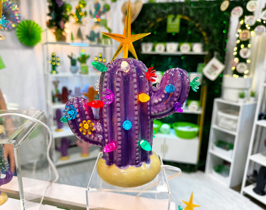 Baby Purple Lighted Ceramic Cactus Tree