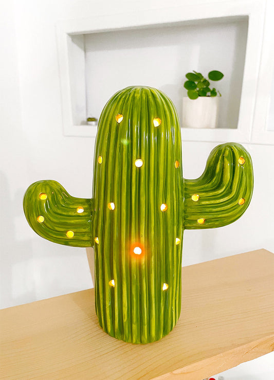 Medium Ceramic Cactus Tree Light - GREEN