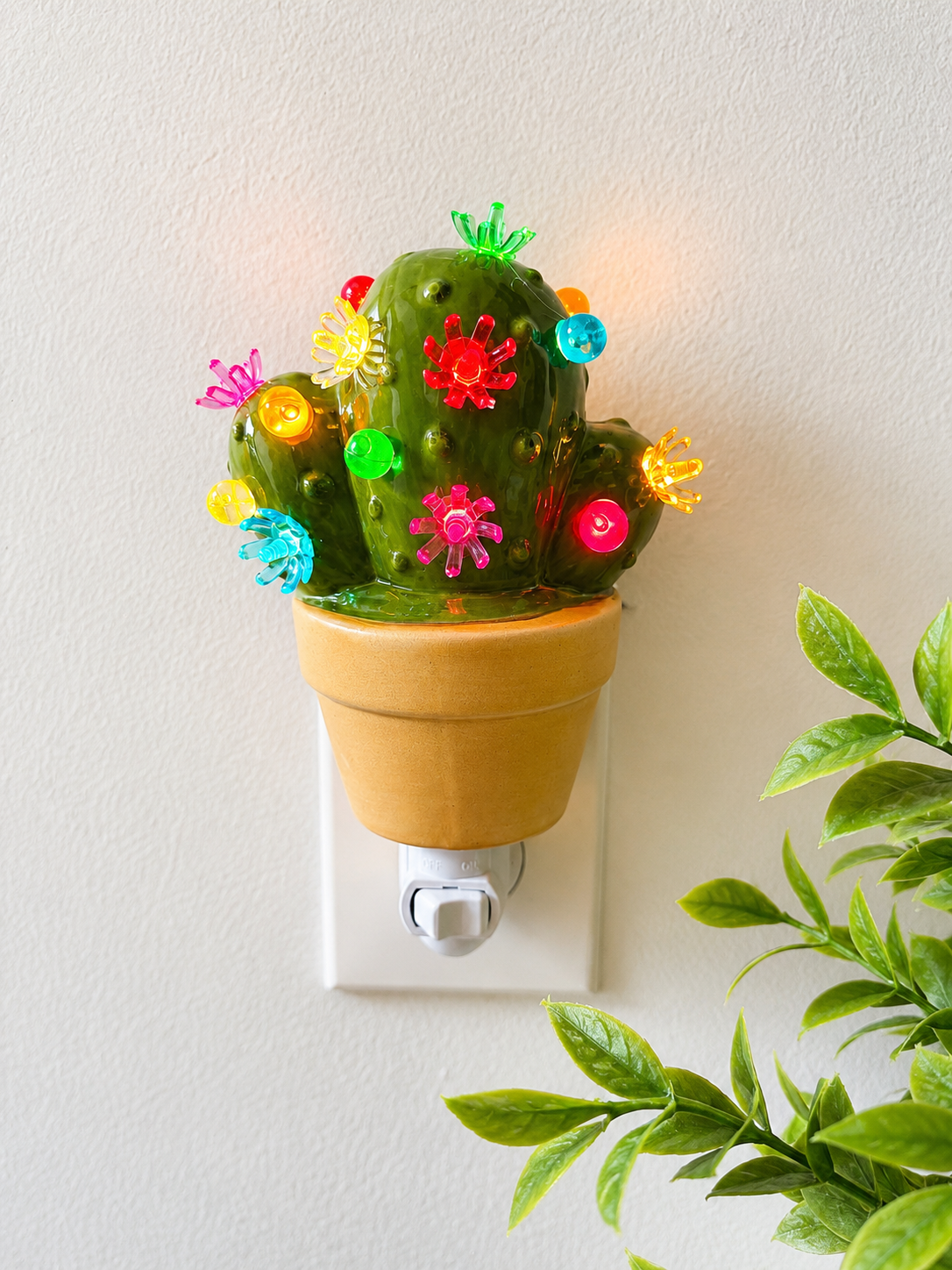 Green Cactus Night Light with flower charms