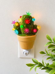 Green Cactus Night Light with flower charms